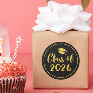 Class of 2026 Gold Script Circle Graduation Favor Classic Round Sticker