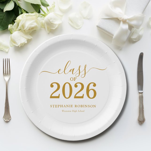 Class of 2026 Gold Script Graduation   Paper Plates (Creator Uploaded)