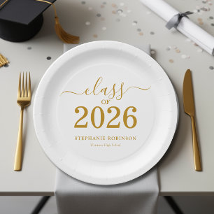 Class of 2026 Gold Script Graduation   Paper Plates