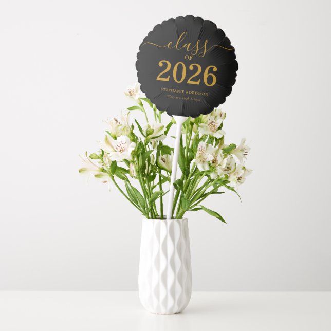Class of 2026 Gold Script On Black Graduation  Balloon (Vase)