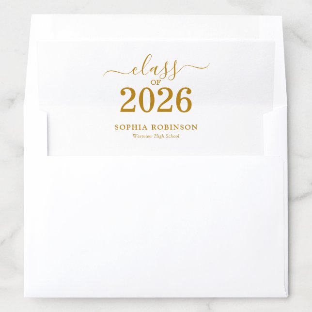 Class of 2026 Gold Script Typography Graduation  Envelope Liner (In Envelope)