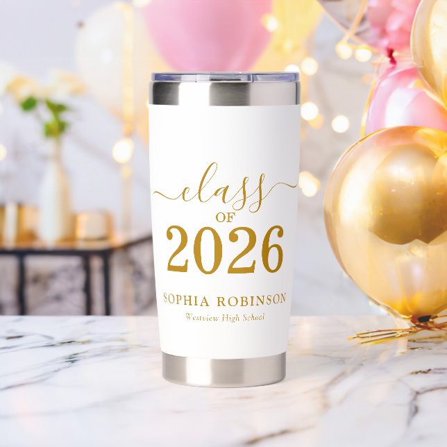 Class of 2026 Gold Script Typography Graduation  Insulated Tumbler (Bachelor Party (Rotated))
