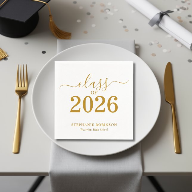 Class of 2026 Gold Script Typography Graduation  Napkins (Creator Uploaded)