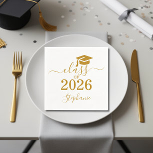 Class of 2026 Gold Script Typography Graduation  Napkins