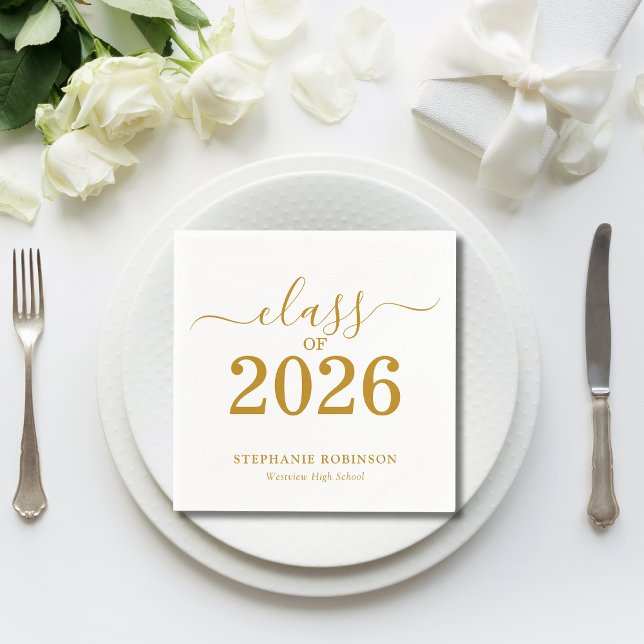 Class of 2026 Gold Script Typography Graduation  Napkins (Creator Uploaded)