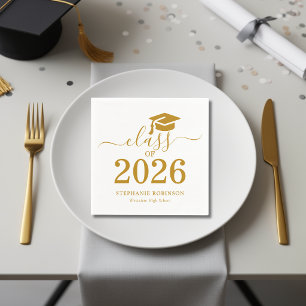 Class of 2026 Gold Script Typography Graduation  Napkins
