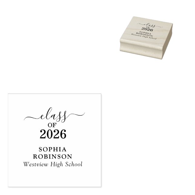 Class of 2026 Gold Script Typography Graduation  Rubber Stamp (Stamped)