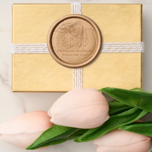 Class of 2026 Gold Script Typography Graduation  Wax Seal Sticker (Front)