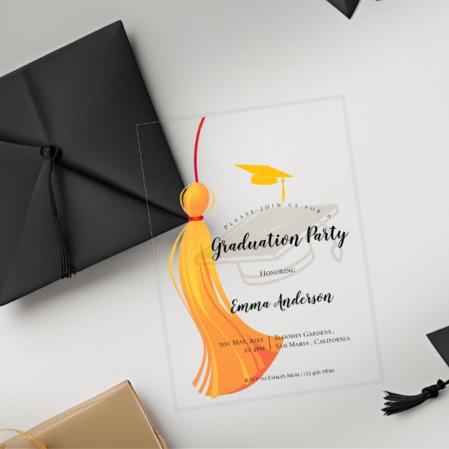 Class of 2026 Gold Tassel Graduation Party Acrylic Invitations (Elegant Gold Tassel Class of 2025 Graduation Party Acrylic Invitations)