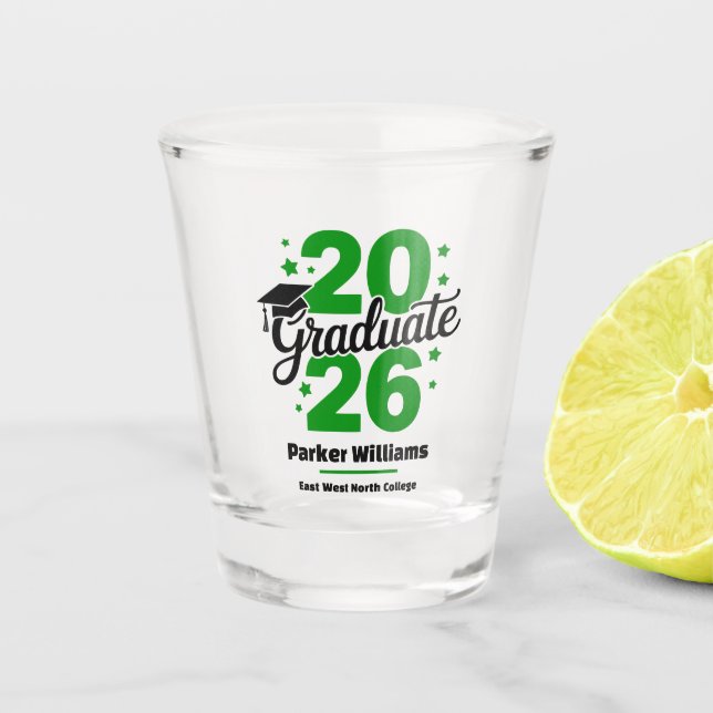 Class of 2026 Grad Cap | Graduate Green Shot Glass (Front)