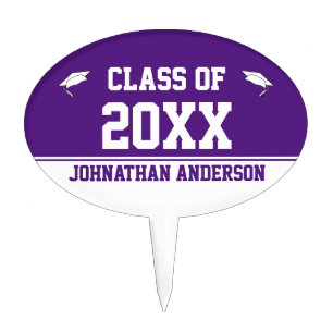 Class of 2026 Grad Name Purple White Graduation Cake Topper