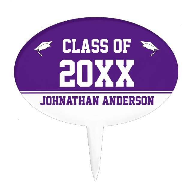Class of 2026 Grad Name Purple White Graduation Cake Topper (Front)
