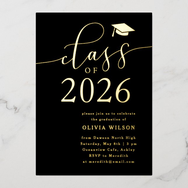 Class of 2026 Grad Party Black Gold Foil Invitation (Front)
