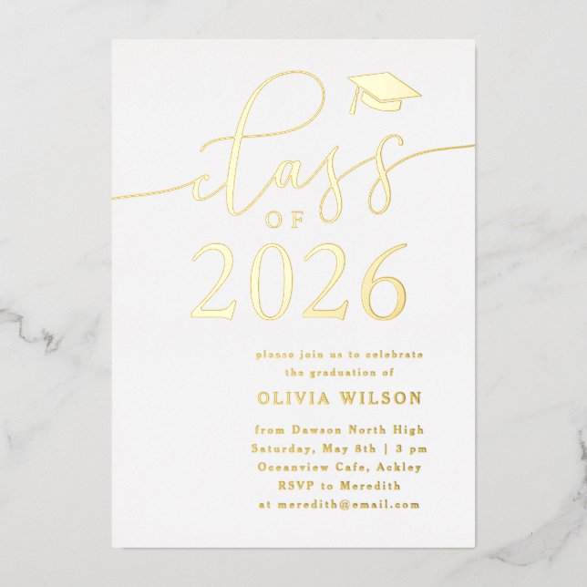 Class of 2026 Grad Party White Gold Foil Invitation (Front)