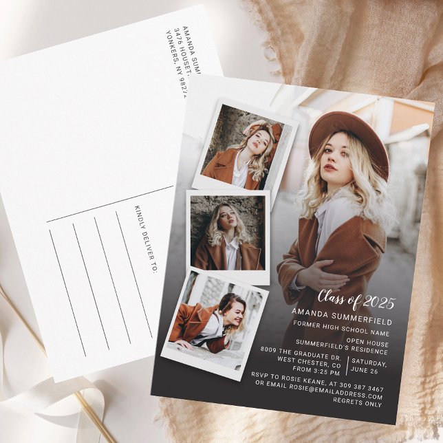Class of 2026 Grad Photo Collage Script Graduation Invitation Postcard (Class of 2025 Grad Photo Collage Script Graduation Invitation Postcard)