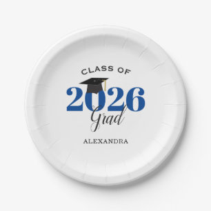 Class of 2026 Grad Simple Blue and Black Paper Plates