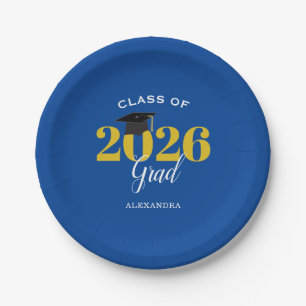 Class of 2026 Grad Simple Blue and Gold  Paper Plates