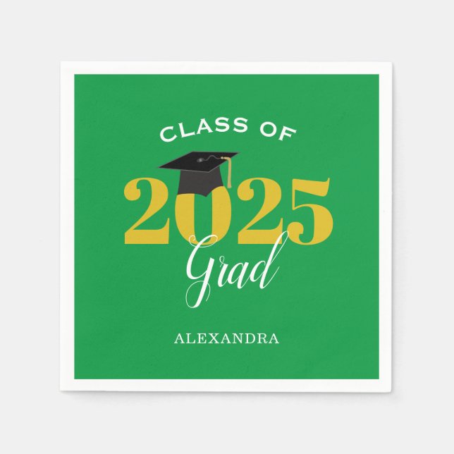 Class of 2026 Grad Simple Green and Gold Napkins (Front)