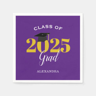 Class of 2026 Grad Simple Purple and Gold Napkins
