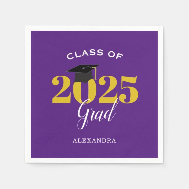 Class of 2026 Grad Simple Purple and Gold Napkins (Front)