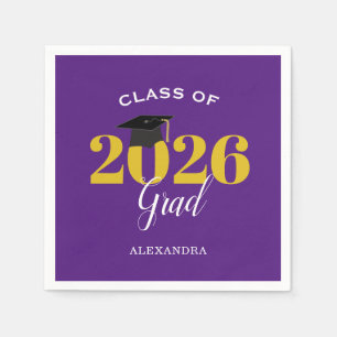 Class of 2026 Grad Simple Purple and Gold Napkins