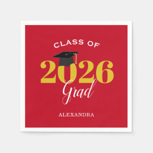Class of 2026 Grad Simple Red and Gold Napkins