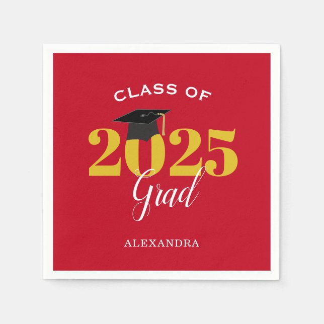 Class of 2026 Grad Simple Red and Gold Napkins (Front)