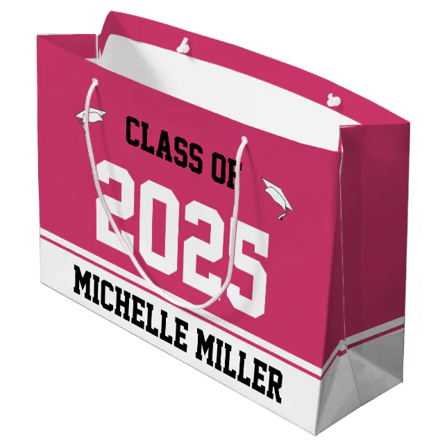 Class of 2026 Grad's Name Magenta White Graduation Large Gift Bag | Zazzle