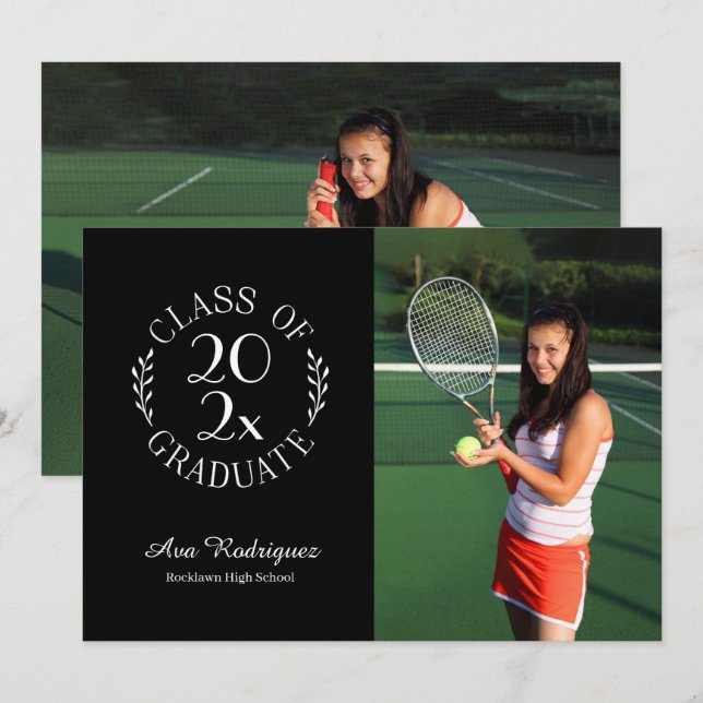 Class of 2026 Graduate 2 Photo Black Graduation Announcement (Front/Back)