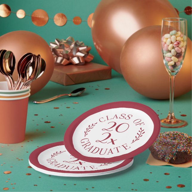 Class Of 2026 Graduate Burgundy Border Graduation Paper Plates (Multi)