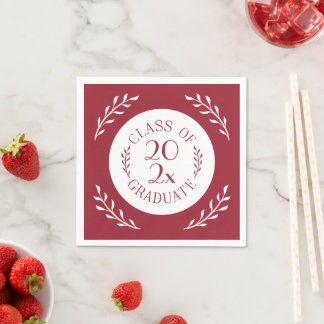 Class Of 2026 Graduate Burgundy White Botanical Napkins