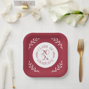 Class Of 2026 Graduate Burgundy White Botanical Paper Plates