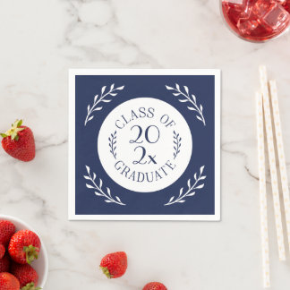 Class Of 2026 Graduate Chic Navy White Botanical Napkins