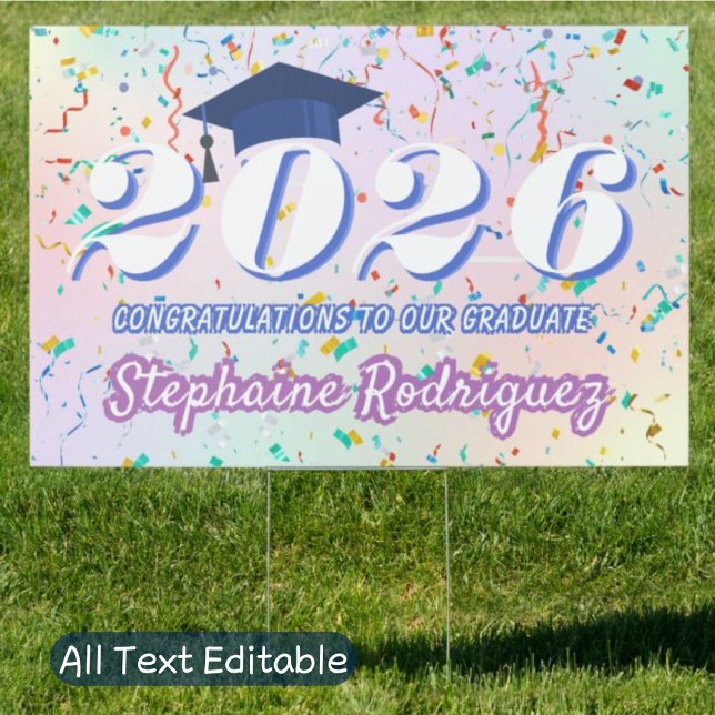 Class of 2026 Graduate Confetti Fun Graduation Cap Sign (Creator Uploaded)
