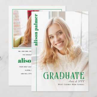 Class of 2026 GRADUATE minimalist green photo Announcement