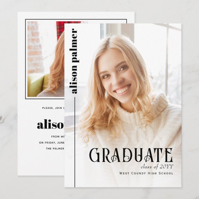 Class of 2026 GRADUATE minimalist photo Invitation (Front/Back)