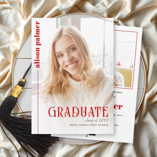 Class of 2026 GRADUATE minimalist red photo Announcement (Creator Uploaded)