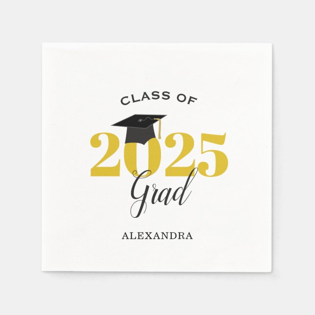 Class of 2026 Graduate Modern Gold and Black Napkins (Front)
