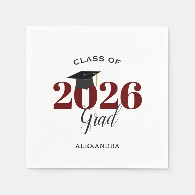 Class of 2026 Graduate Modern Maroon Napkins (Front)