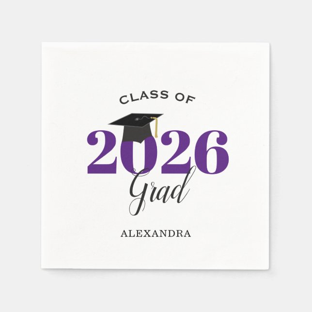 Class of 2026 Graduate Modern Purple Napkins (Front)