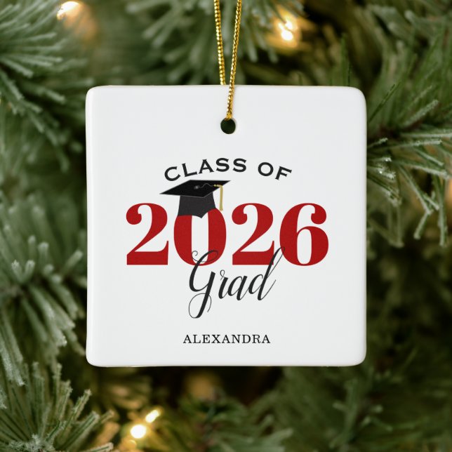 Class of 2026 Graduate Modern Red and Black Ceramic Ornament (Tree)