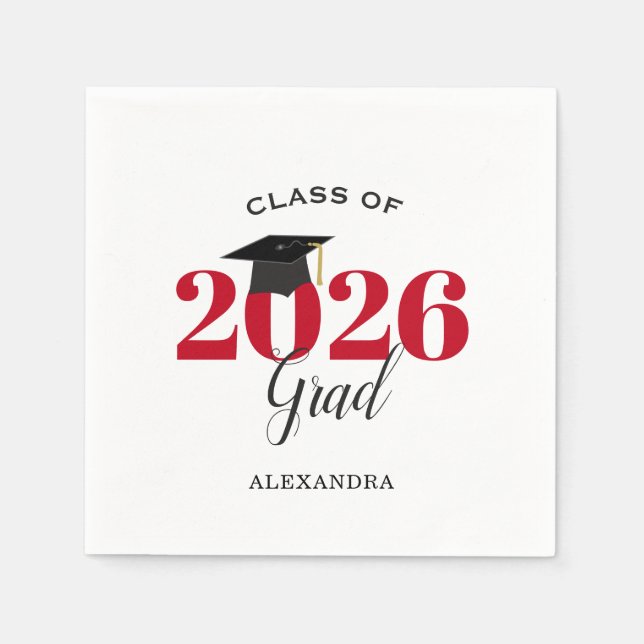 Class of 2026 Graduate Modern Red Napkins (Front)