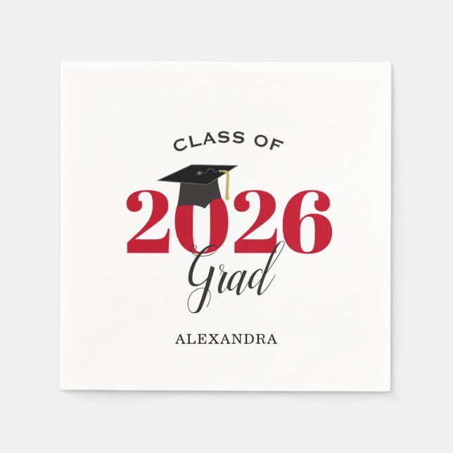 Class of 2026 Graduate Modern Red Napkins (Front)