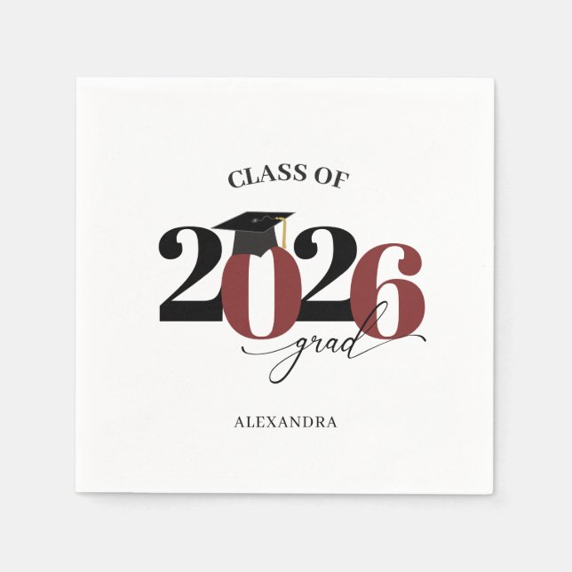 Class of 2026 Graduate Modern Tyopgraphy Maroon Napkins (Front)