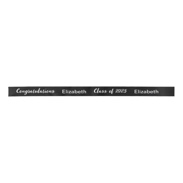 Class of 2026 Graduate Name Black and White Script Satin Ribbon (Front)