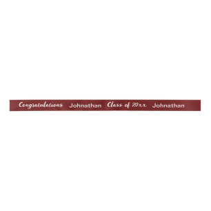 Class of 2026 Graduate Name Dark Red White Script Satin Ribbon