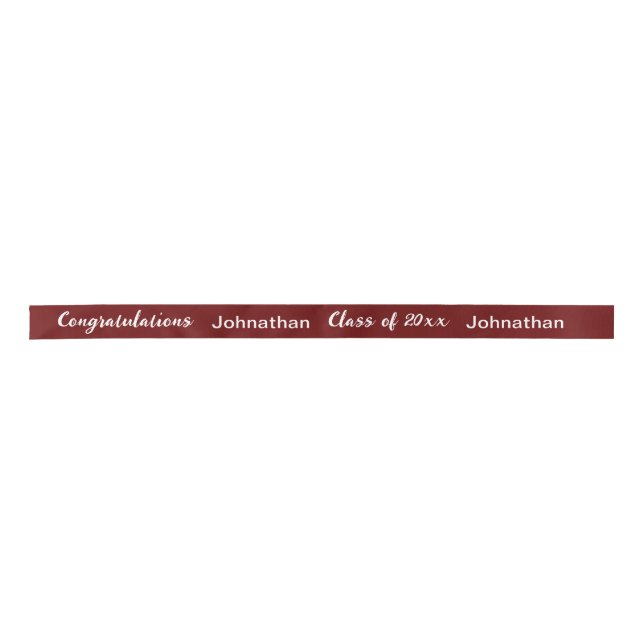 Class of 2026 Graduate Name Dark Red White Script Satin Ribbon (Front)