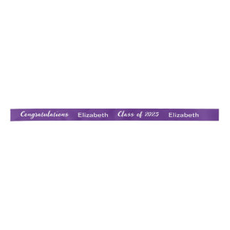 Class of 2026 Graduate Name Purple & White Script Satin Ribbon