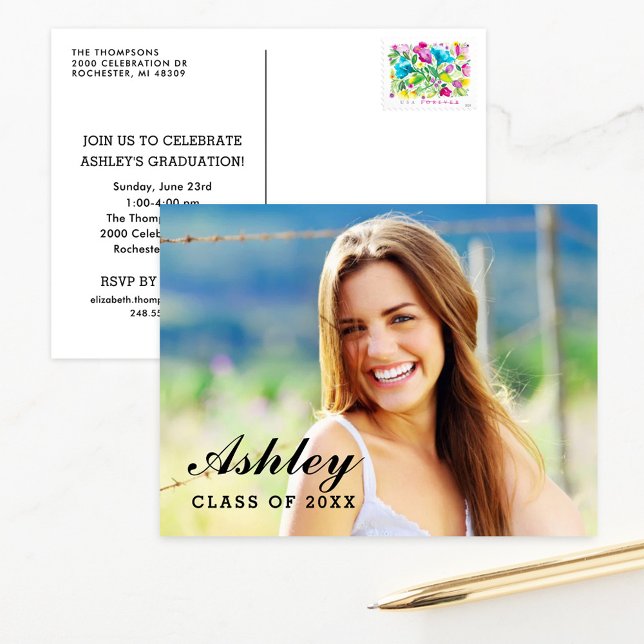 Class of 2026 Graduate Photo Graduation Party Invi Invitation Postcard (Creator Uploaded)