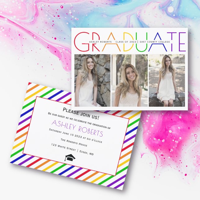 Class of 2026 Graduate rainbow photo collage Invitation (Creator Uploaded)